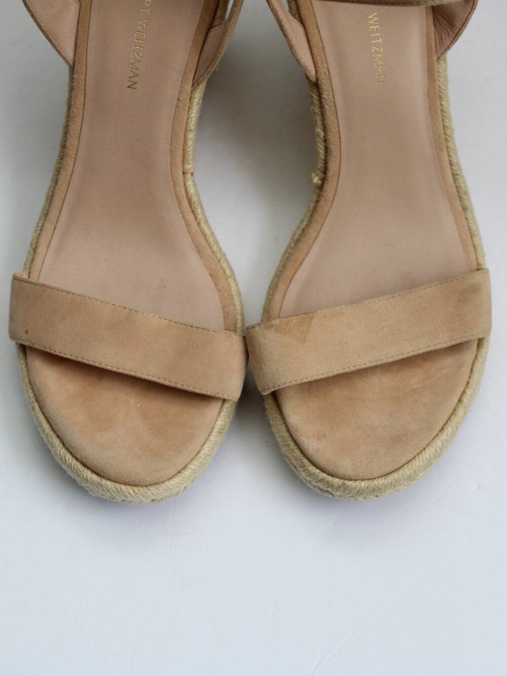 Stuart Weitzman Teddi Espadrille Wedge Heel Sandals Tan Cream Size 9 - Picture 9 of 10